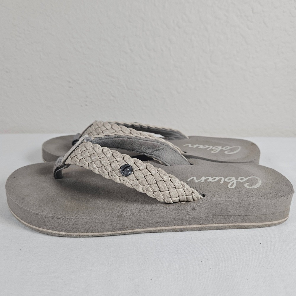 Cobian Braided Strap Flip Flops Womens Grey Tan Platform Sandals PROV 3:5-6